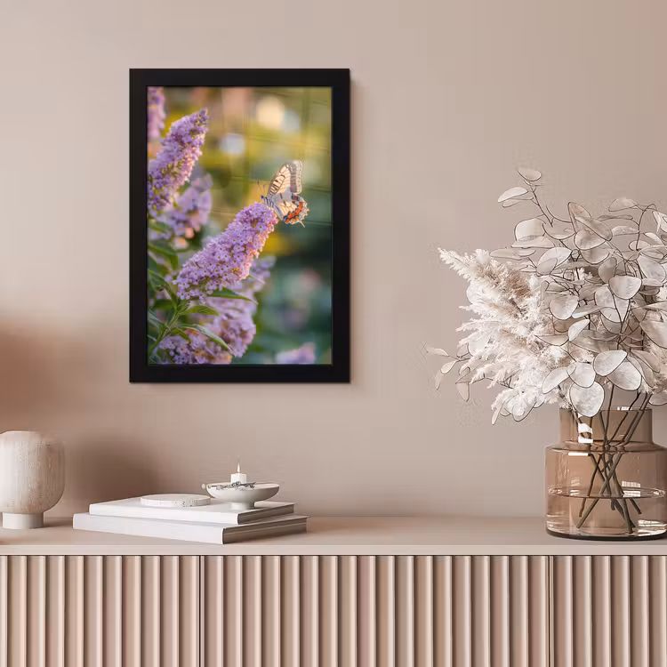 Sierlijke - Vlinder - Paarse - Bloemen fotolijst zwart zonder passe partout klein -sfeer5