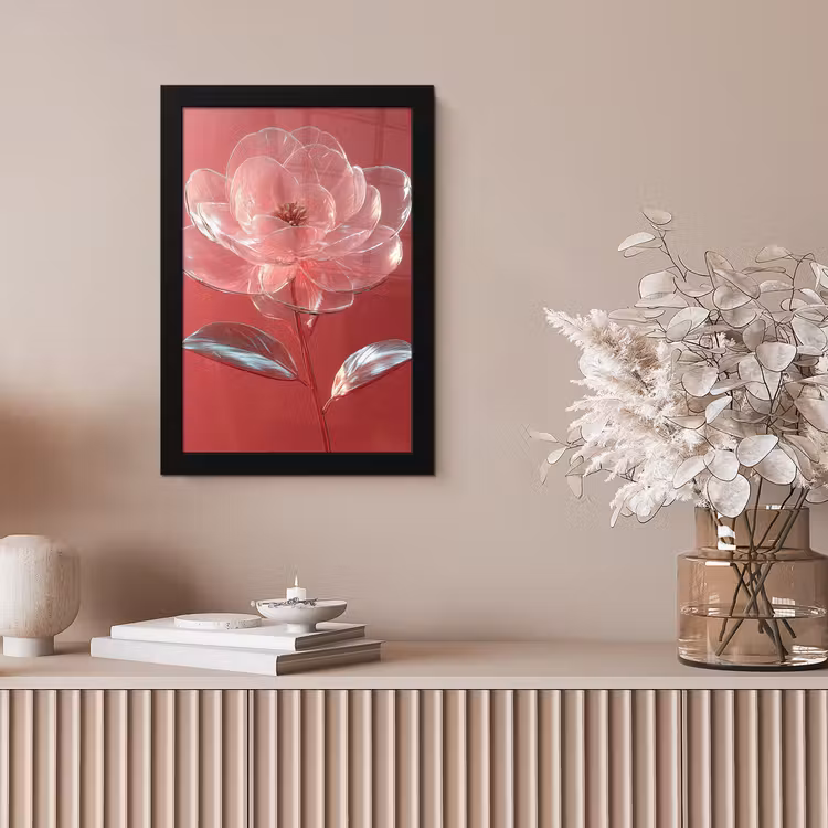 Sierlijk - Bloem - Roze - Glazen fotolijst zwart zonder passe partout klein -sfeer5