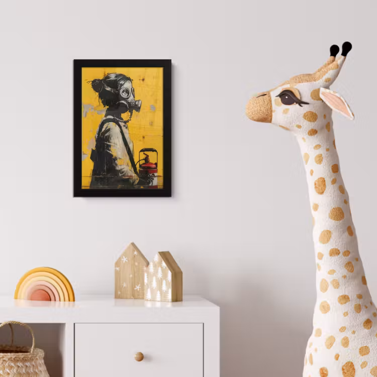 Vintage - Street art - Meisje - Masker - Geel - Banksy fotolijst zwart zonder passe partout klein -usfeer4_kinderkamer