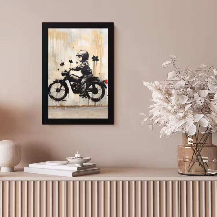Vintage - Street art - Motor - Jongen - Graffiti - Zwart - Banksy fotolijst zwart zonder passe partout klein -sfeer5