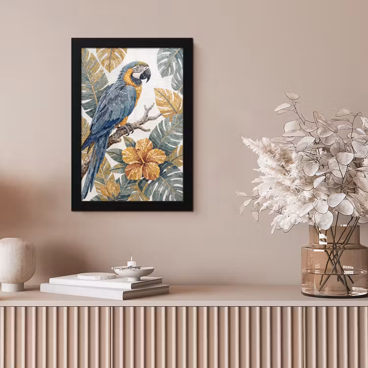 Vogel - Tak - Natuur - Mozaïek - Blauw fotolijst zwart zonder passe partout klein -sfeer5