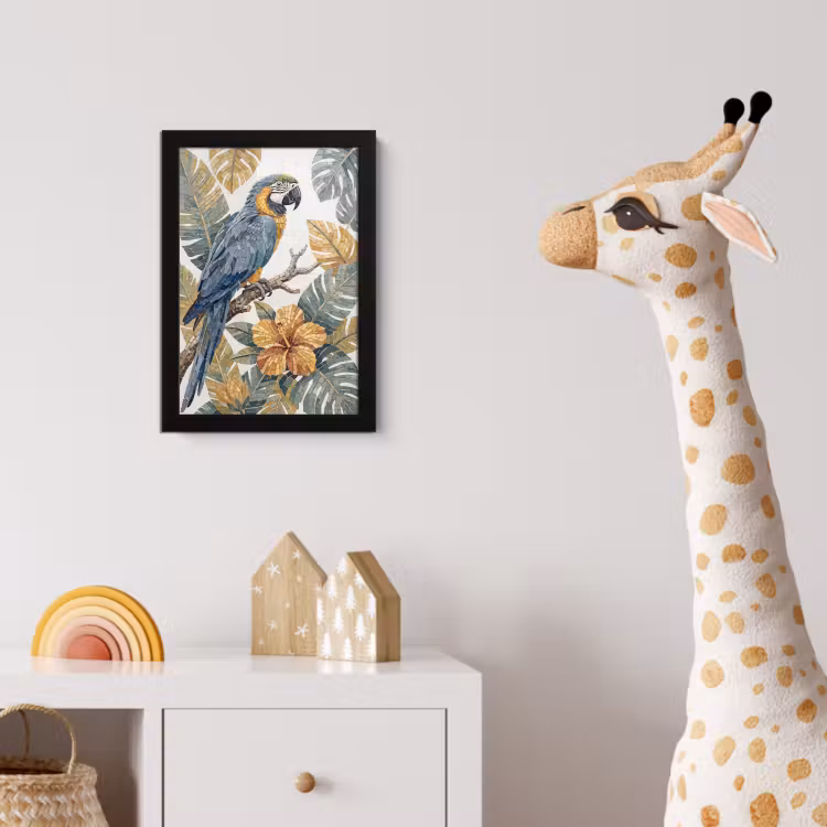Vogel - Tak - Natuur - Mozaïek - Blauw fotolijst zwart zonder passe partout klein -usfeer4_kinderkamer