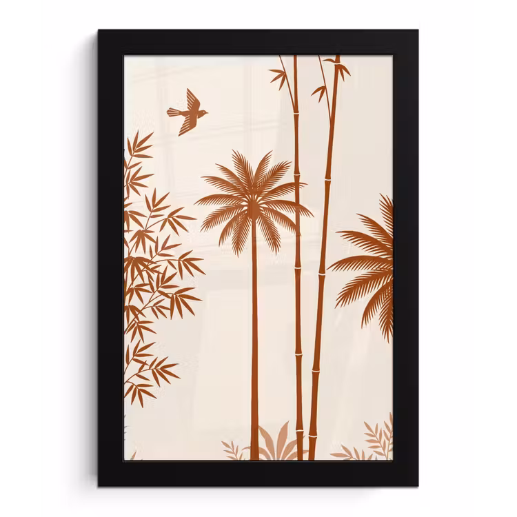 Vogel - Boom - Tropisch - Minimalistisch - Bruin fotolijst zwart zonder passe partout klein -3d