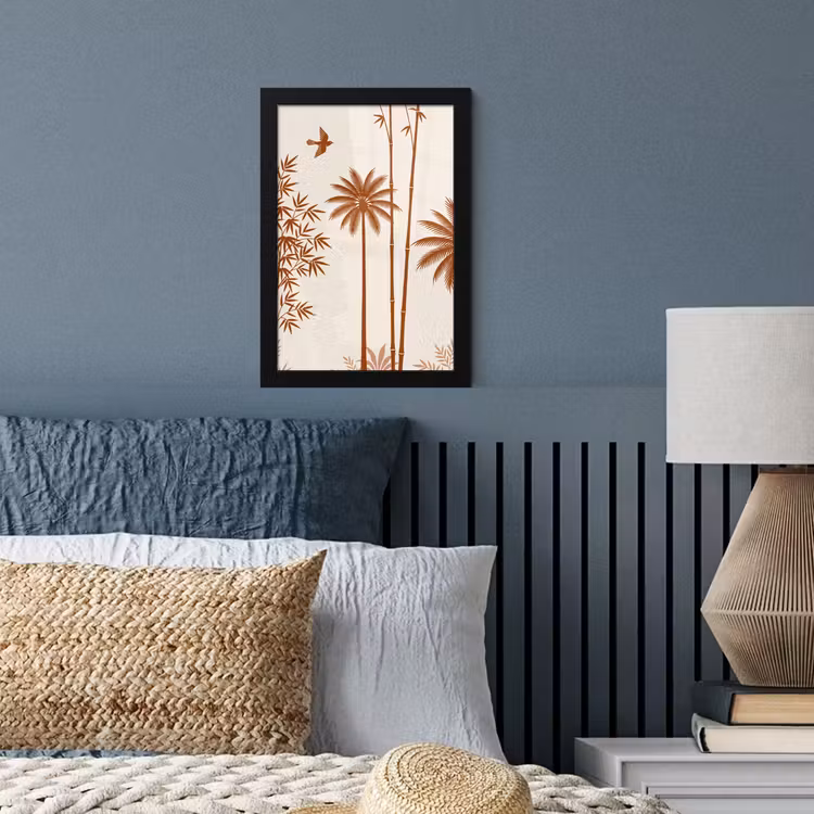 Vogel - Boom - Tropisch - Minimalistisch - Bruin fotolijst zwart zonder passe partout klein -sfeer3