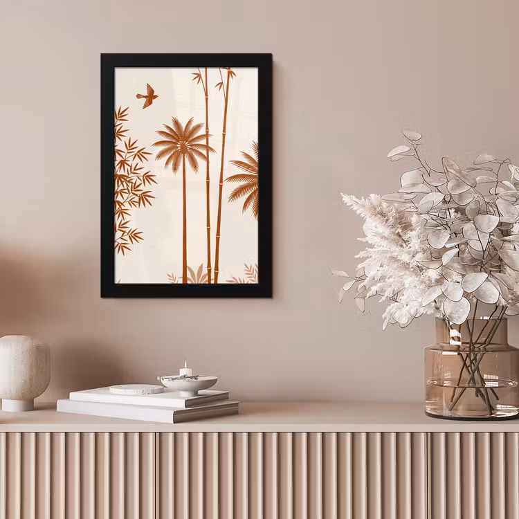 Vogel - Boom - Tropisch - Minimalistisch - Bruin fotolijst zwart zonder passe partout klein -sfeer5