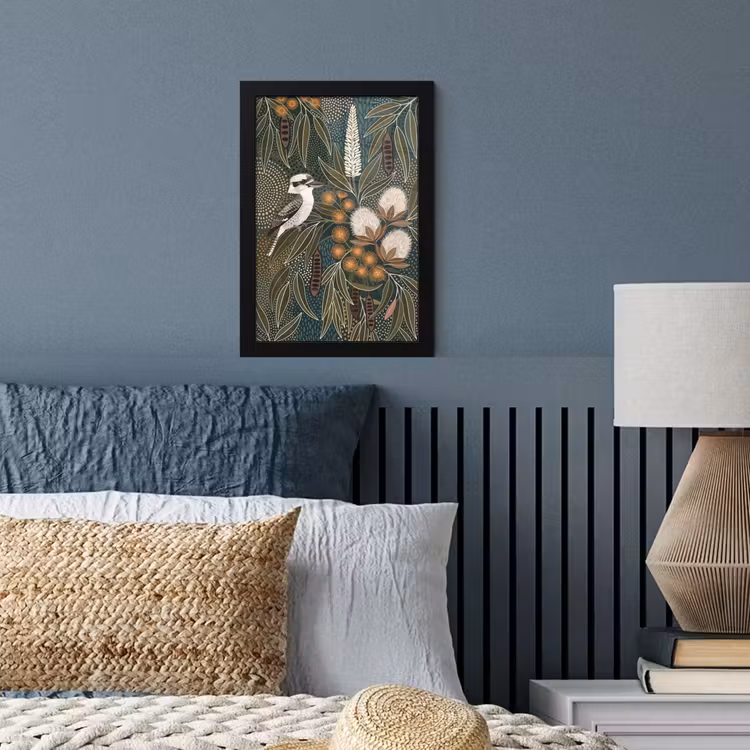 Vogel - Bladeren - Natuur - Illustratie - Groen fotolijst zwart zonder passe partout klein -sfeer3