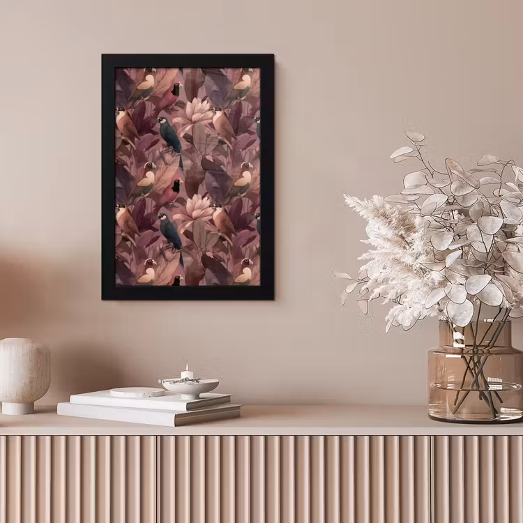 Vogels - Bladeren - Roze fotolijst zwart zonder passe partout klein 224 -sfeer5