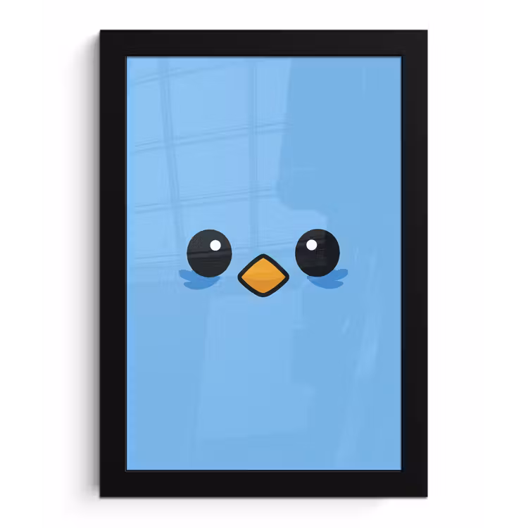 Vogel - Blauw - Eenvoudig fotolijst zwart zonder passe partout klein -3d