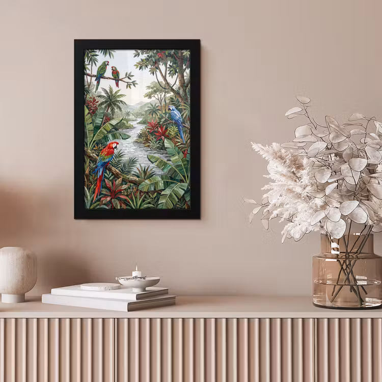 Vogel - Jungle - Natuur - Mozaïek - Groen fotolijst zwart zonder passe partout klein -sfeer5