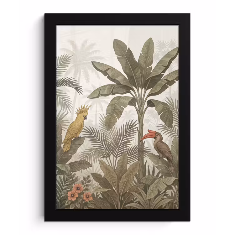 Vogel - Jungle - Tropisch - Illustratie - Groen fotolijst zwart zonder passe partout klein -3d