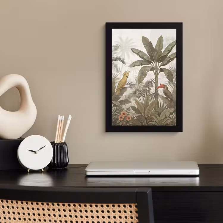 Vogel - Jungle - Tropisch - Illustratie - Groen fotolijst zwart zonder passe partout klein -sfeer1