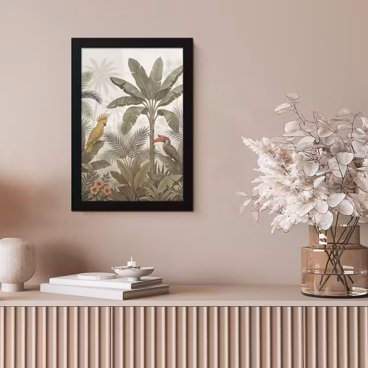 Vogel - Jungle - Tropisch - Illustratie - Groen fotolijst zwart zonder passe partout klein -sfeer5