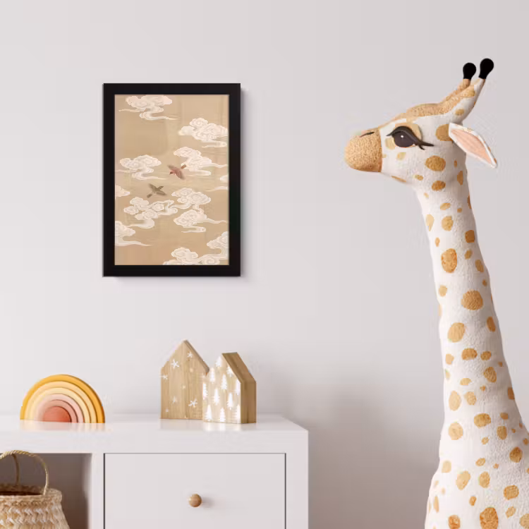 Vogels - Vliegen - Beige fotolijst zwart zonder passe partout klein -usfeer4_kinderkamer