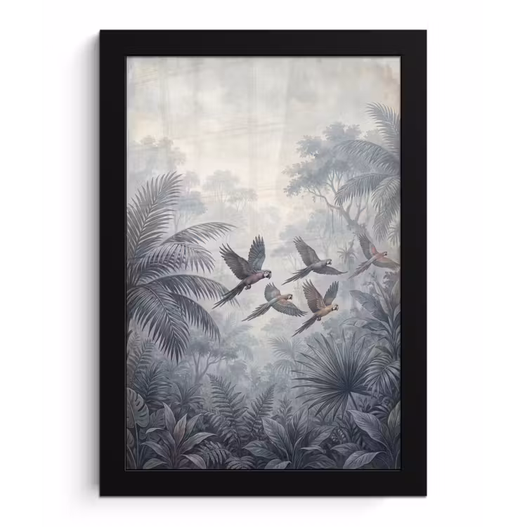 Vogel - Vliegend - Jungle - Vintage - Dieren fotolijst zwart zonder passe partout klein -3d