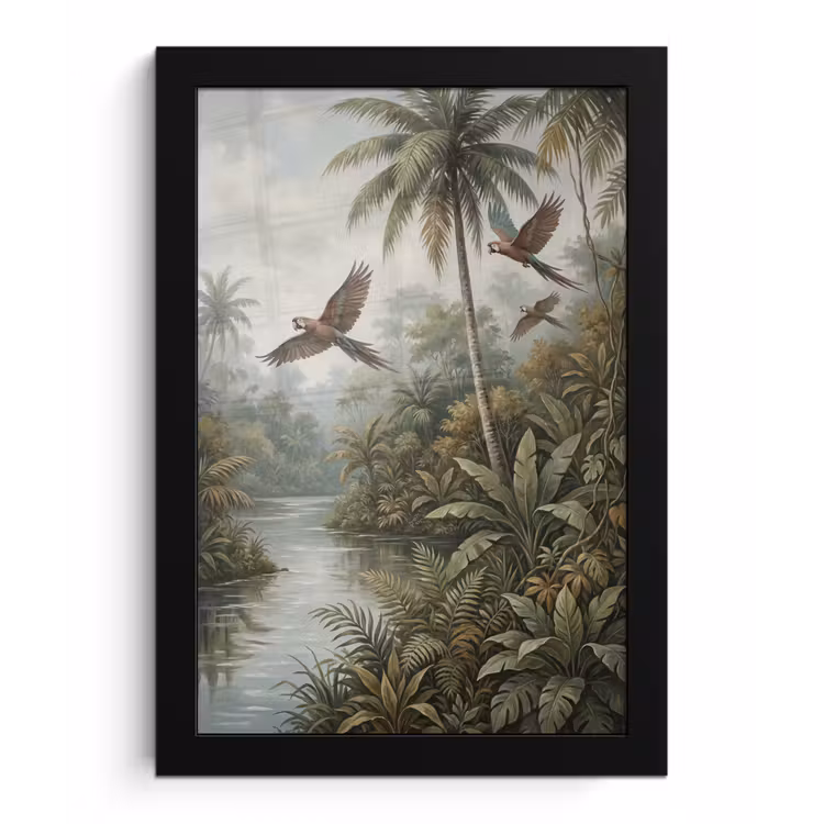 Vogel - Vliegend - Tropisch - Landschap - Klassiek fotolijst zwart zonder passe partout klein -3d