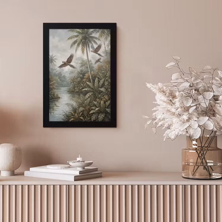 Vogel - Vliegend - Tropisch - Landschap - Klassiek fotolijst zwart zonder passe partout klein -sfeer5