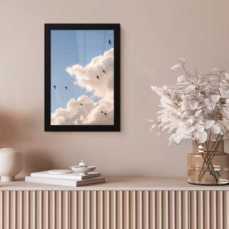 Vogel - Vlucht - Wolken - Natuur - Blauw fotolijst zwart zonder passe partout klein -sfeer5