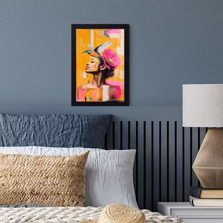 Vogel - Vrouw - Abstract - Bloem fotolijst zwart zonder passe partout klein -sfeer3