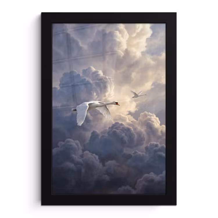 Vogel - Vliegend - Natuur - Wit - Wolken fotolijst zwart zonder passe partout klein -3d