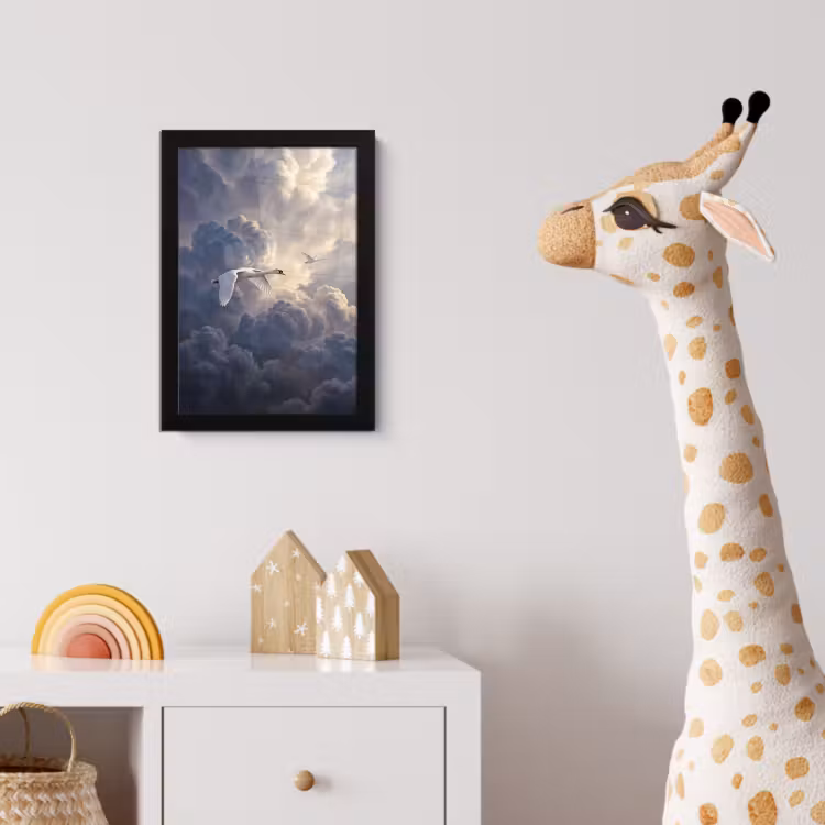 Vogel - Vliegend - Natuur - Wit - Wolken fotolijst zwart zonder passe partout klein -usfeer4_kinderkamer