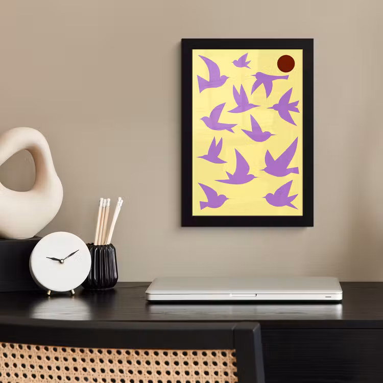 Vogels - Cirkel - Geel - Beweging fotolijst zwart zonder passe partout klein -sfeer1