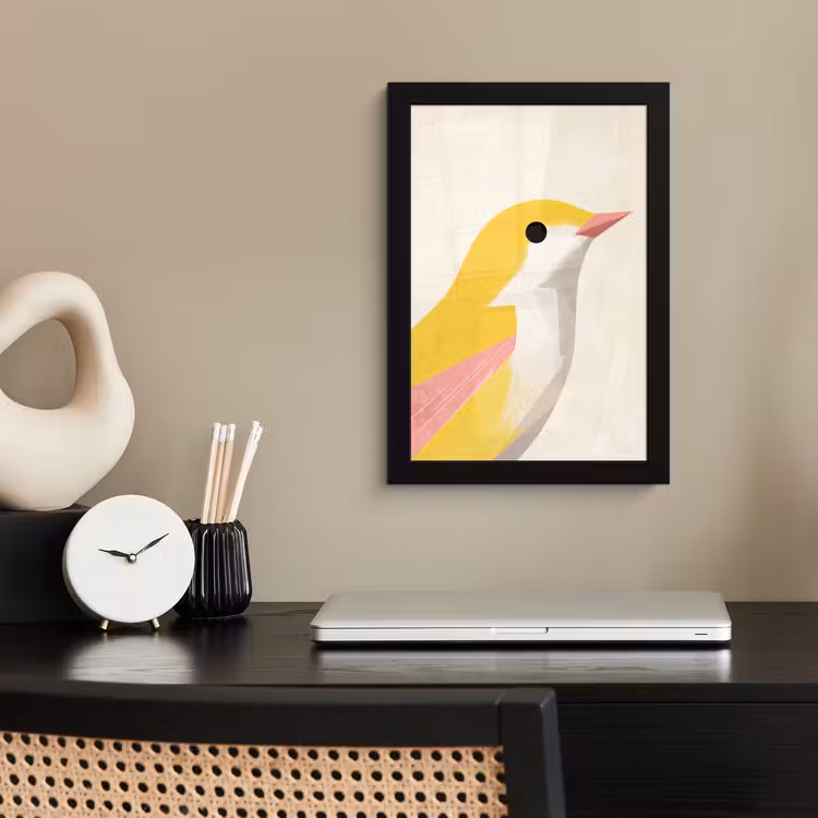 Vogel - Minimalistisch - Geel fotolijst zwart zonder passe partout klein -sfeer1