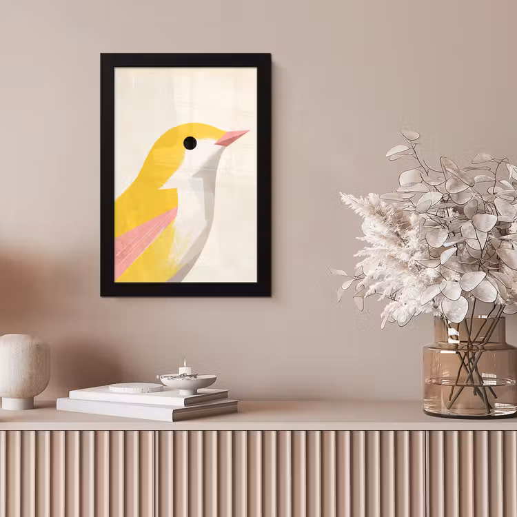 Vogel - Minimalistisch - Geel fotolijst zwart zonder passe partout klein -sfeer5