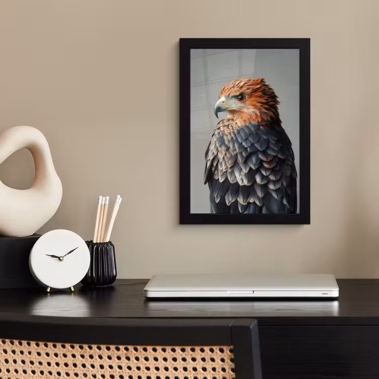 Vogel - Realistisch - Veren - Bruin fotolijst zwart zonder passe partout klein -sfeer1