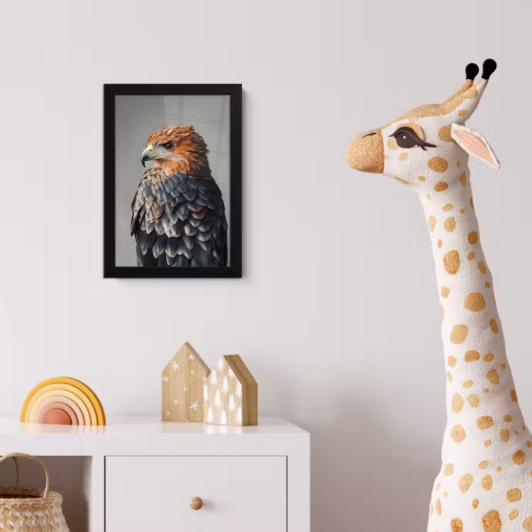 Vogel - Realistisch - Veren - Bruin fotolijst zwart zonder passe partout klein -usfeer4_kinderkamer
