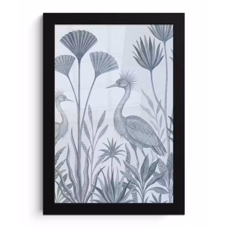 Vogel - Tropisch - Illustratie - Blauwgrijs - Natuur fotolijst zwart zonder passe partout klein -3d