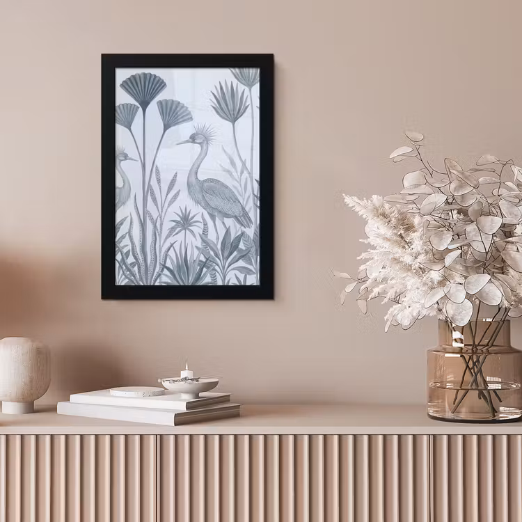 Vogel - Tropisch - Illustratie - Blauwgrijs - Natuur fotolijst zwart zonder passe partout klein -sfeer5
