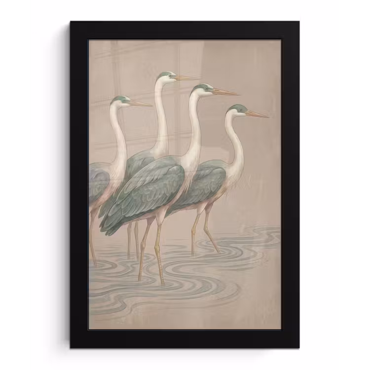 Vogel - Water - Natuur - Vintage fotolijst zwart zonder passe partout klein -3d