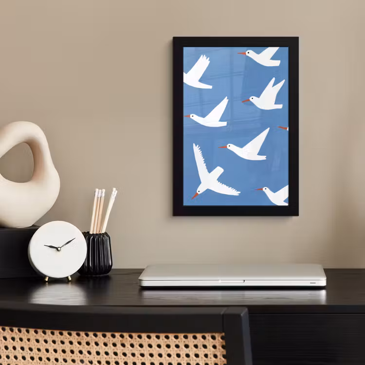 Vogels - Wit - Patroon fotolijst zwart zonder passe partout klein -sfeer1