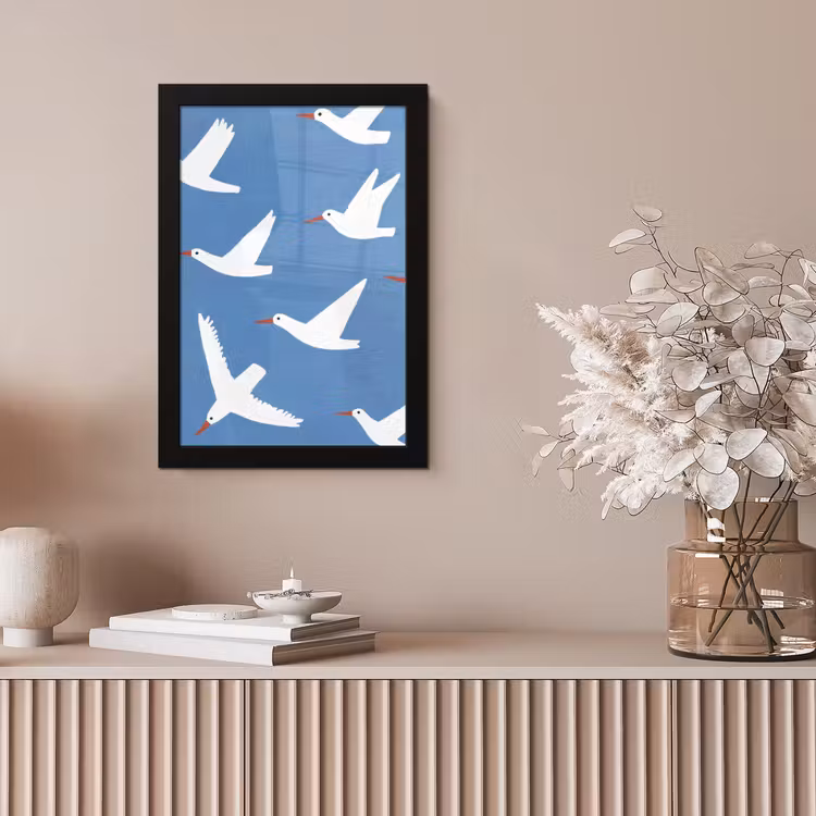 Vogels - Wit - Patroon fotolijst zwart zonder passe partout klein -sfeer5