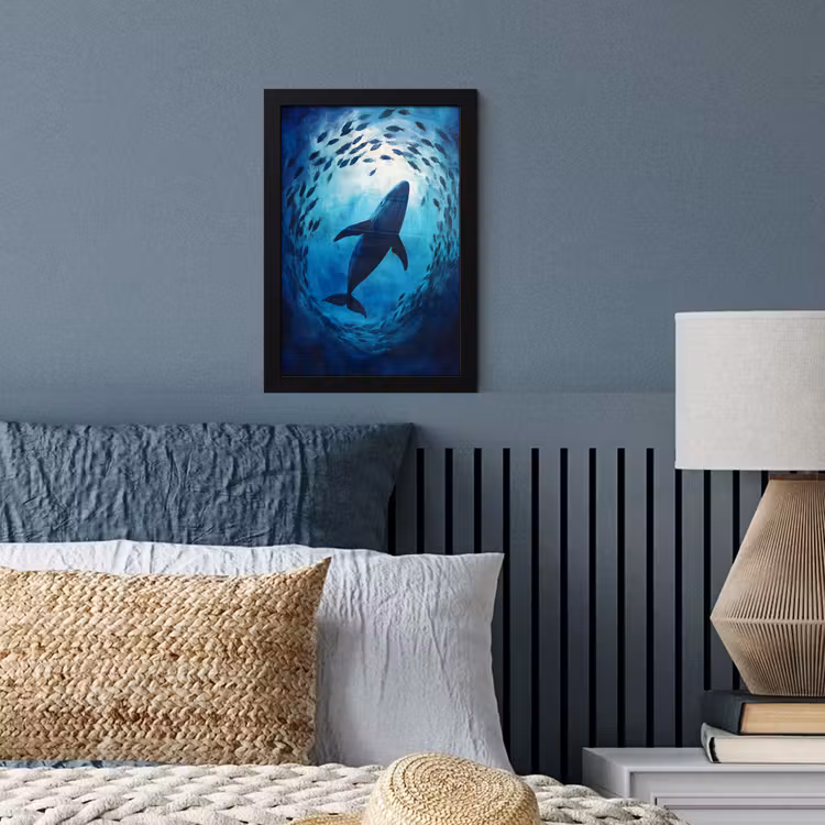 Walvis - Vissen - Donkerblauw fotolijst zwart zonder passe partout klein -sfeer3
