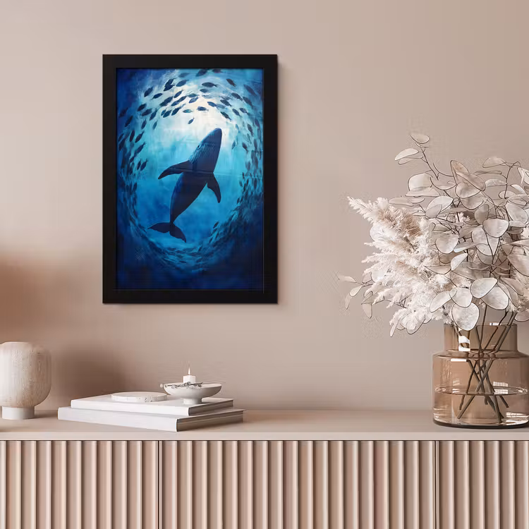 Walvis - Vissen - Donkerblauw fotolijst zwart zonder passe partout klein -sfeer5