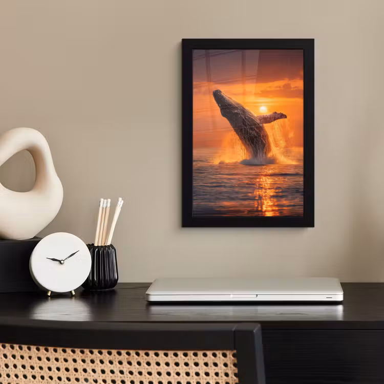 Walvis - Zon - Zee fotolijst zwart zonder passe partout klein -sfeer1