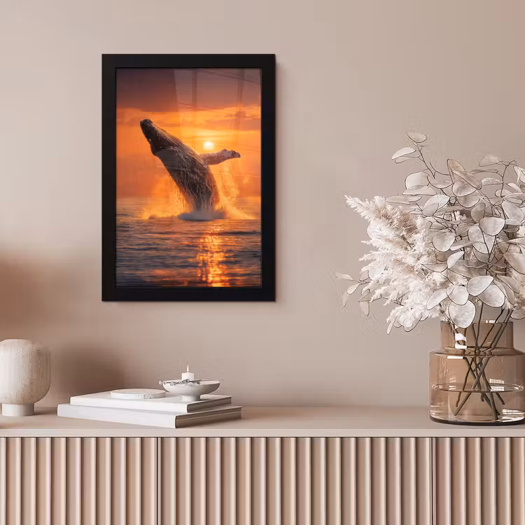 Walvis - Zon - Zee fotolijst zwart zonder passe partout klein -sfeer5