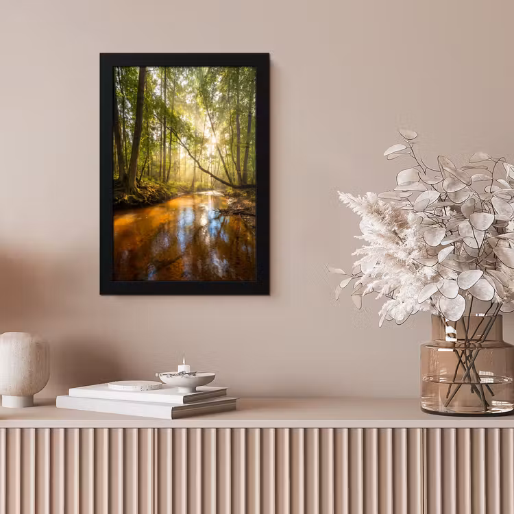 Bos - Beek - Zonlicht - Natuur - Groen fotolijst zwart zonder passe partout klein -sfeer5