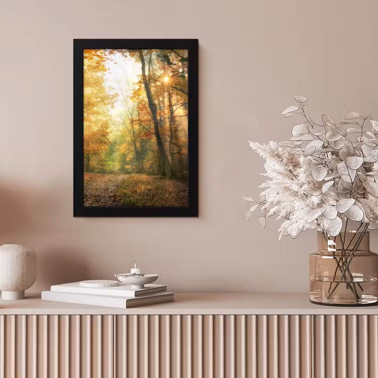Bos - Herfst - Zon - Landschap - Natuur - Bomen - Bladeren fotolijst zwart zonder passe partout klein -sfeer5