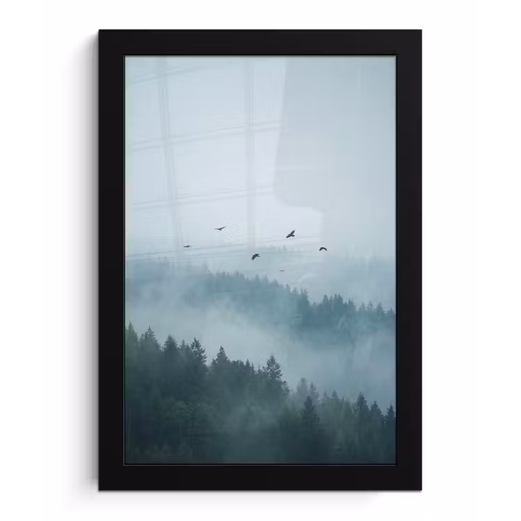 Bos - Mist - Vogels - Natuur - Groen fotolijst zwart zonder passe partout klein -3d