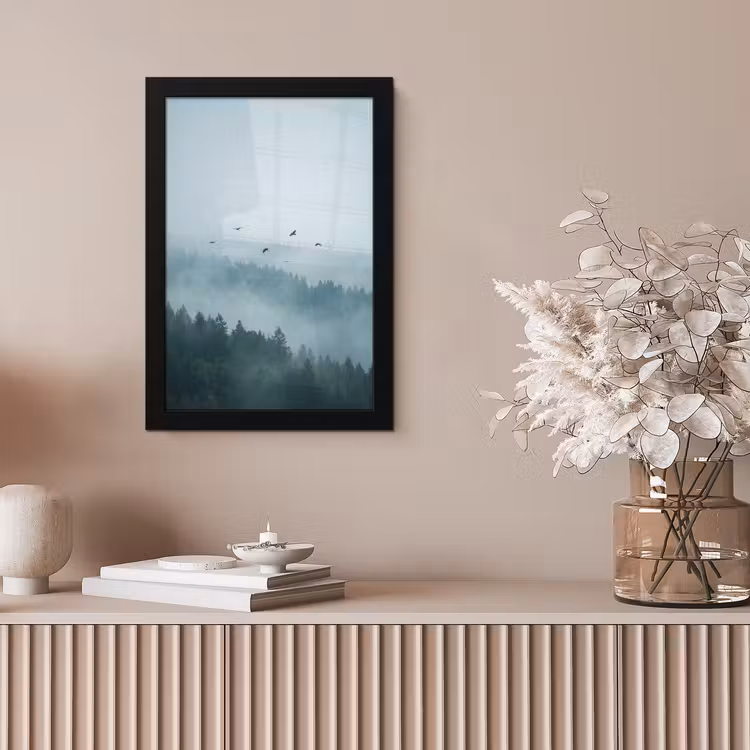 Bos - Mist - Vogels - Natuur - Groen fotolijst zwart zonder passe partout klein -sfeer5