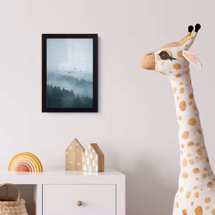 Bos - Mist - Vogels - Natuur - Groen fotolijst zwart zonder passe partout klein -usfeer4_kinderkamer