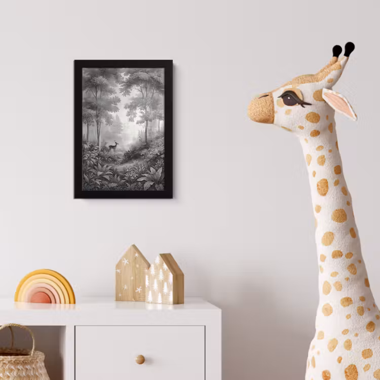 Bos - Hert - Zwart - Wit fotolijst zwart zonder passe partout klein -usfeer4_kinderkamer