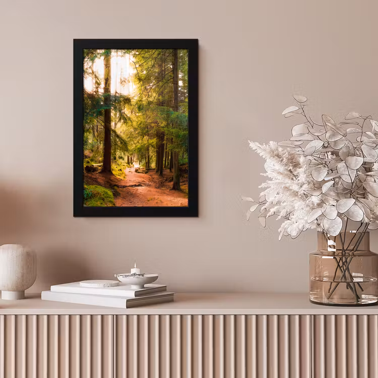 Bos - Pad - Bomen - Groen - Zon - Natuur fotolijst zwart zonder passe partout klein -sfeer5