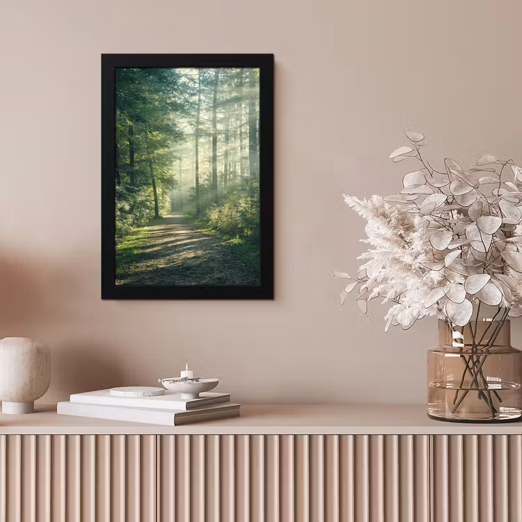 Bos - Pad - Zon - Bomen - Groen - Natuur fotolijst zwart zonder passe partout klein -sfeer5