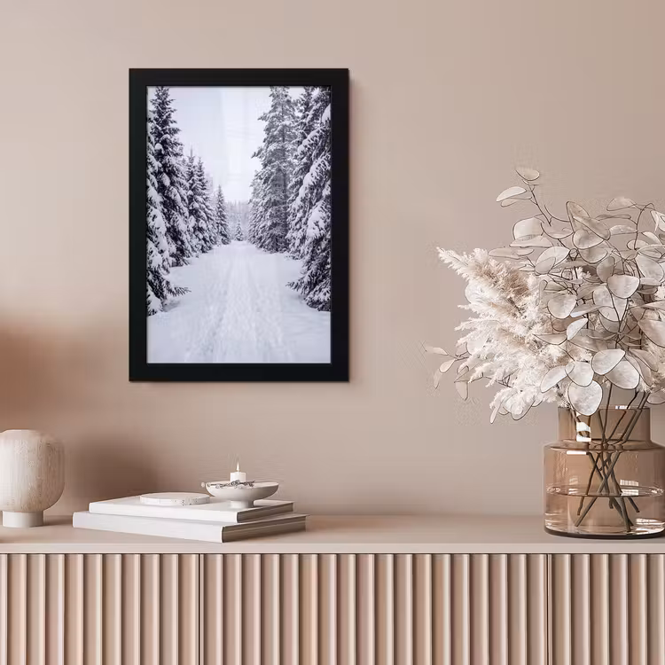 Bos - Winter - Sneeuw - Pad - Natuur fotolijst zwart zonder passe partout klein -sfeer5