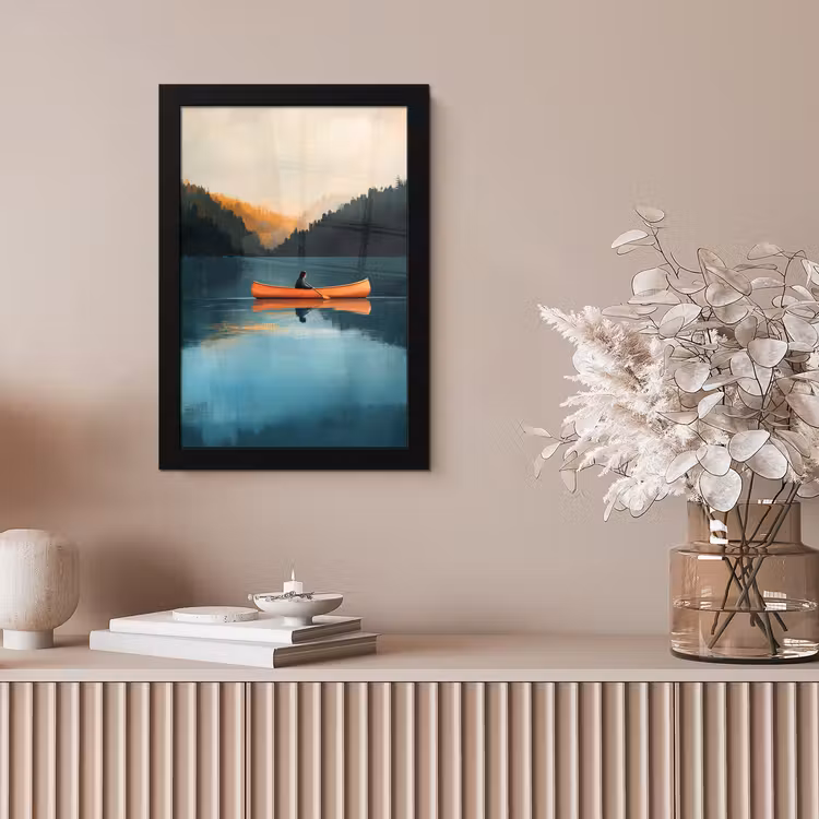 Bossen - Meer - Kano - Oranje fotolijst zwart zonder passe partout klein -sfeer5