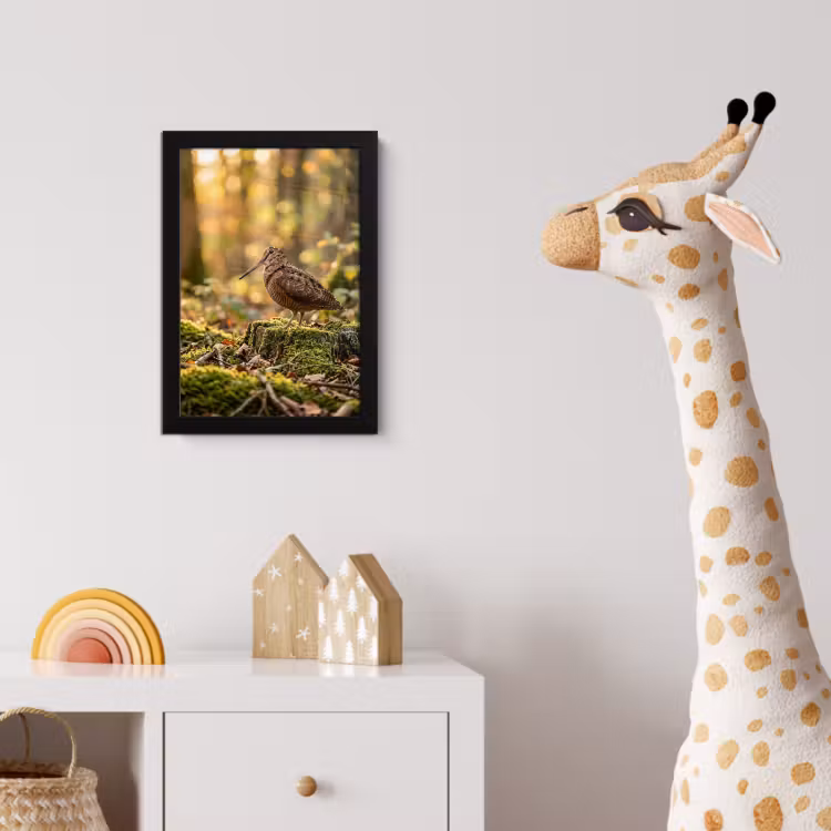 Houtsnip - Bos - Bladeren - Herfst - Gecamoufleerd fotolijst zwart zonder passe partout klein -usfeer4_kinderkamer