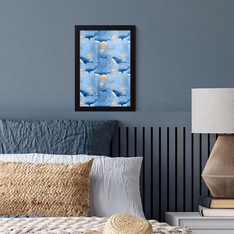 Walvissen - Oceaan - Blauw fotolijst zwart zonder passe partout klein 224 -sfeer3